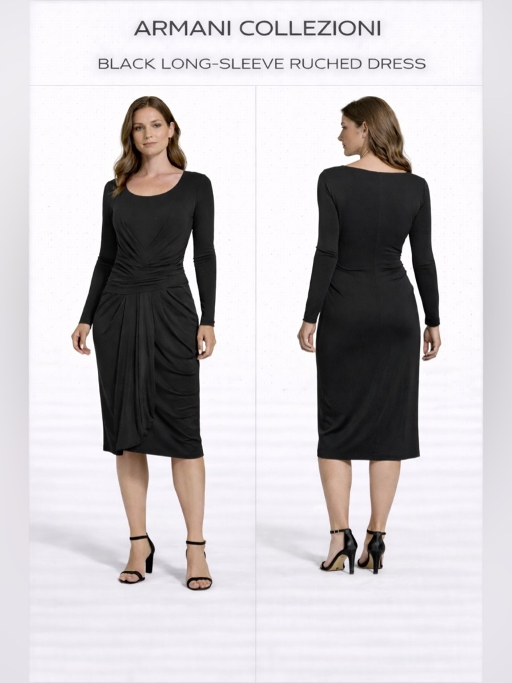 ARMANI BLACK RUCHED LONG SLEEVE DRESS SZ 2
